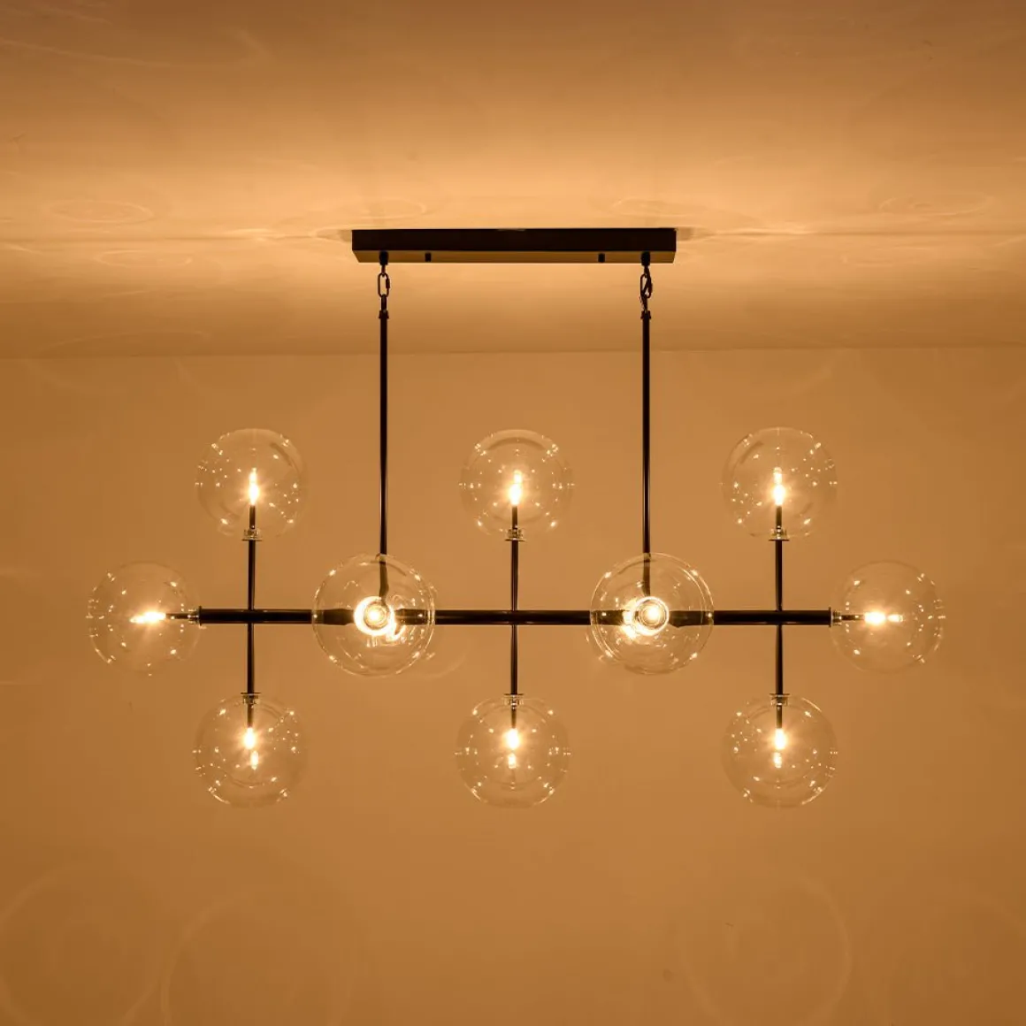 12-Light Sputnik Glass Globe Bubble Linear Island Chandelier