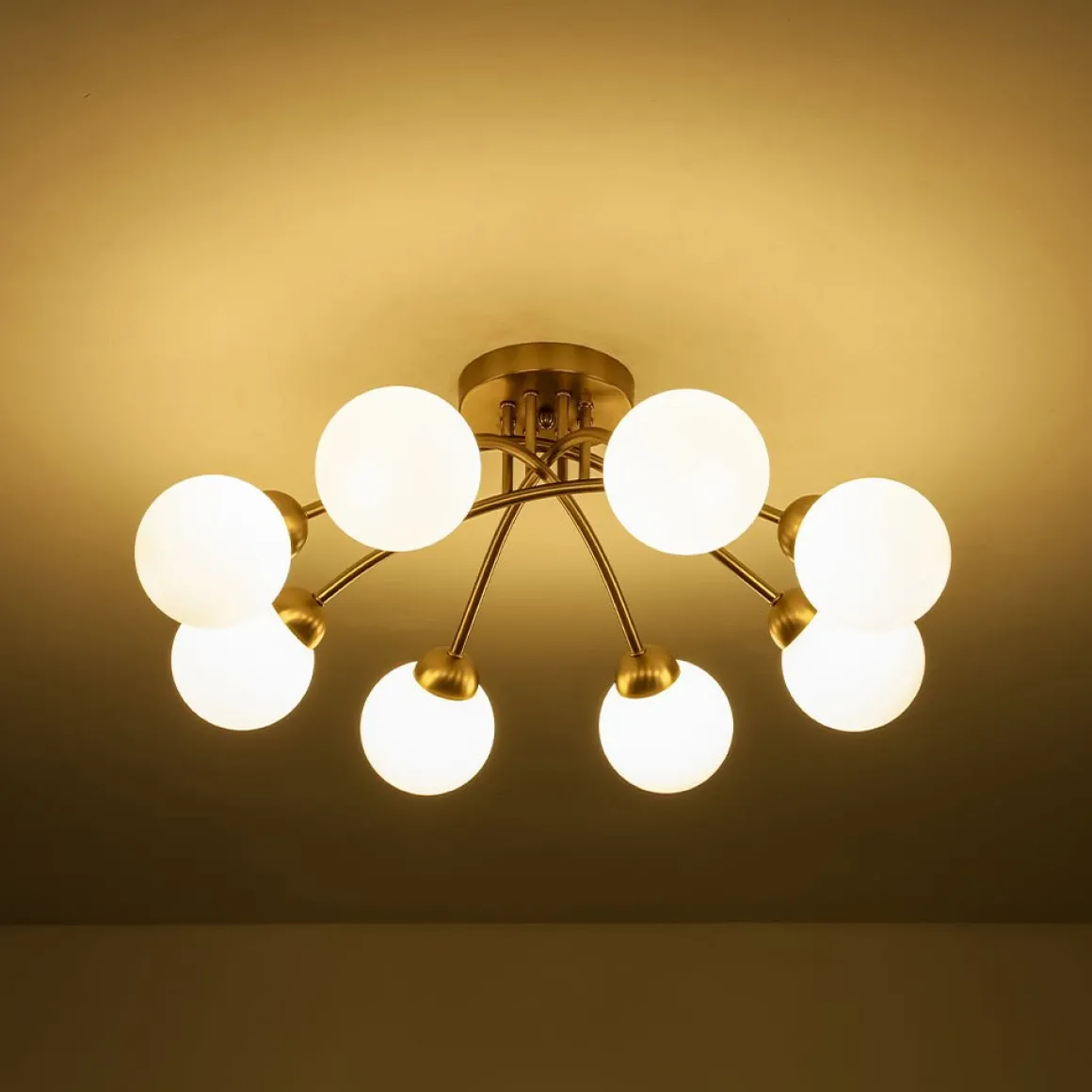 8-Light Sputnik Milky Glass Bubble Semi Flush Mount