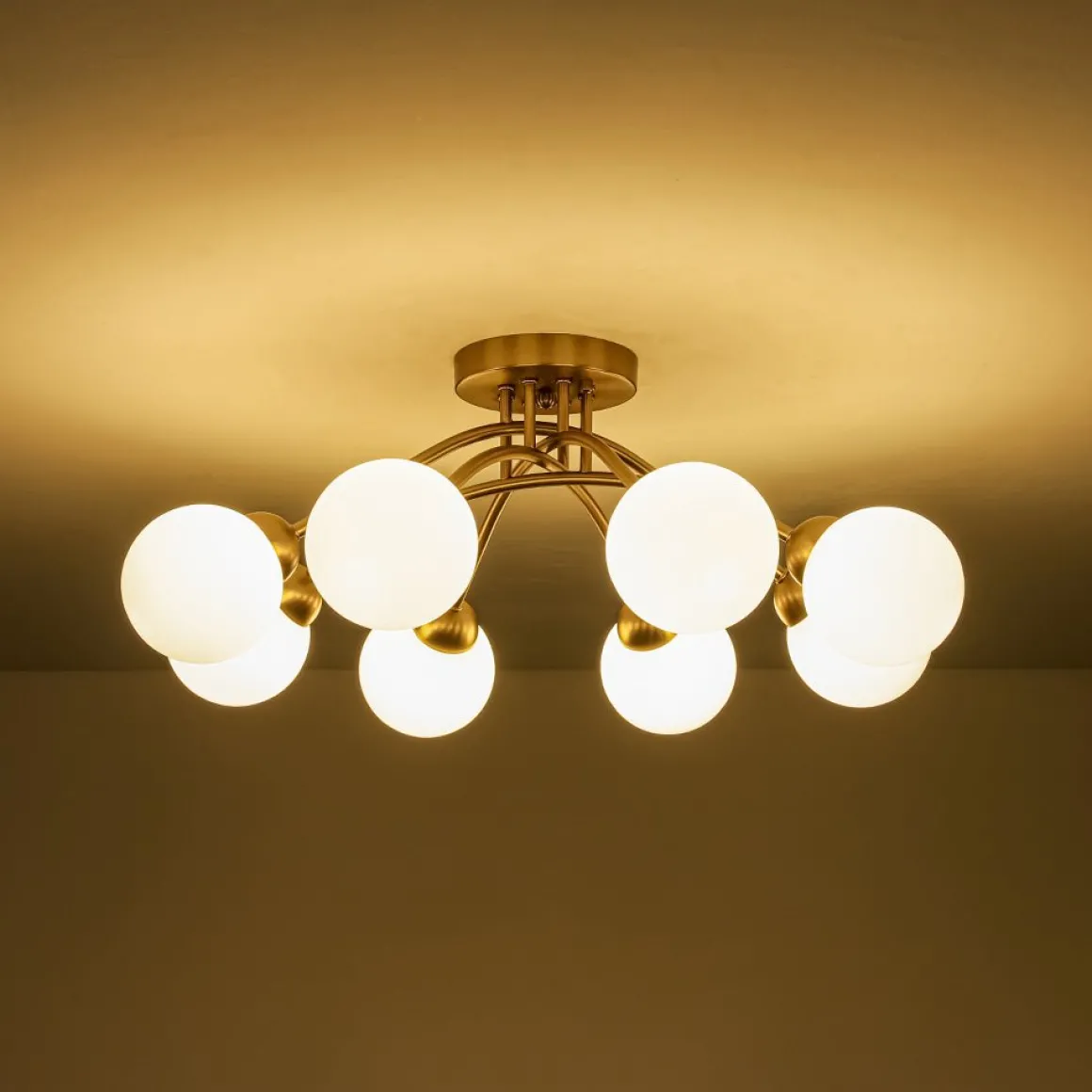 8-Light Sputnik Milky Glass Bubble Semi Flush Mount