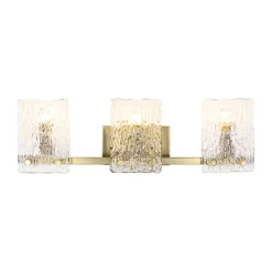 3-Light Water Glass Square Panel Brass Vanity Wall Sconce
