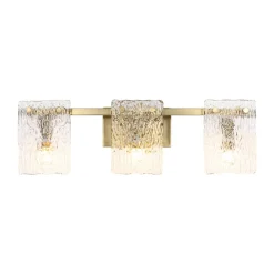 3-Light Water Glass Square Panel Brass Vanity Wall Sconce