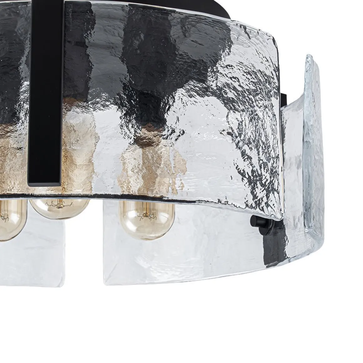 3-Light Water Textured Glass Drum Cage Semi Flush Mount