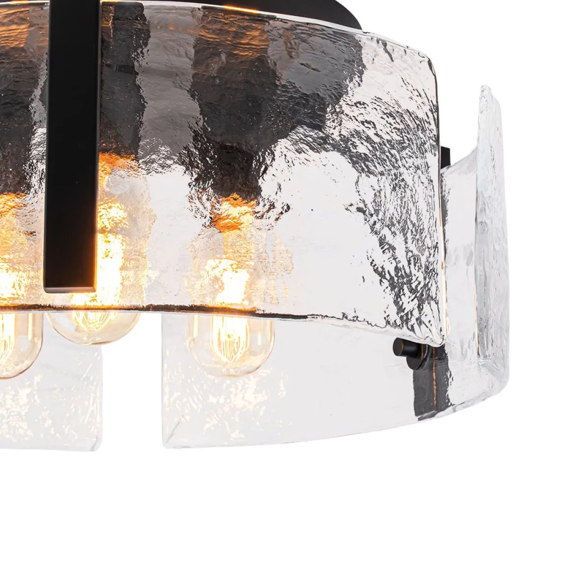 3-Light Water Textured Glass Drum Cage Semi Flush Mount