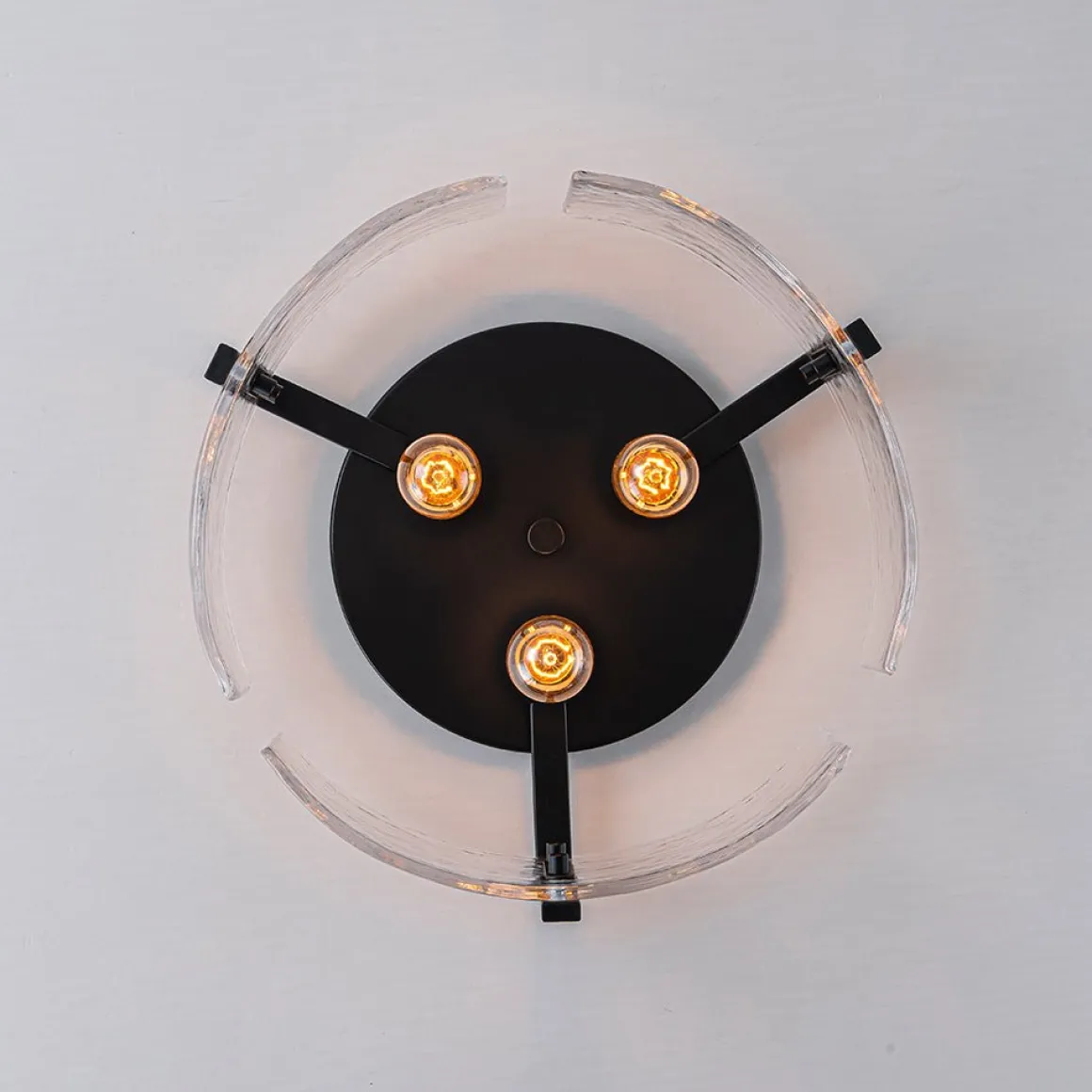 3-Light Water Textured Glass Drum Cage Semi Flush Mount