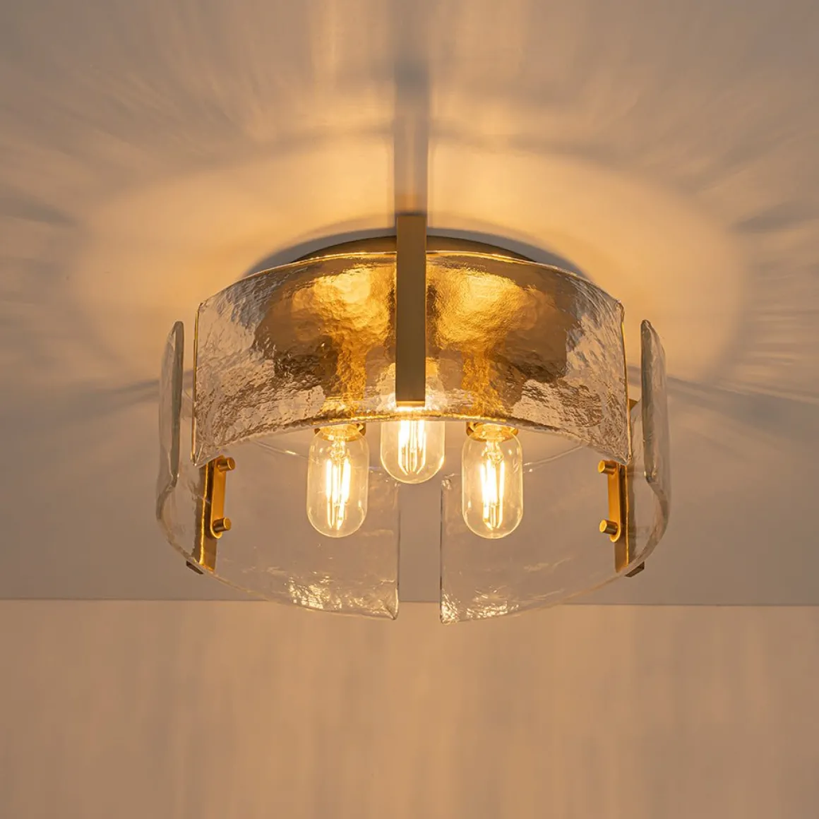 3-Light Water Textured Glass Drum Cage Semi Flush Mount