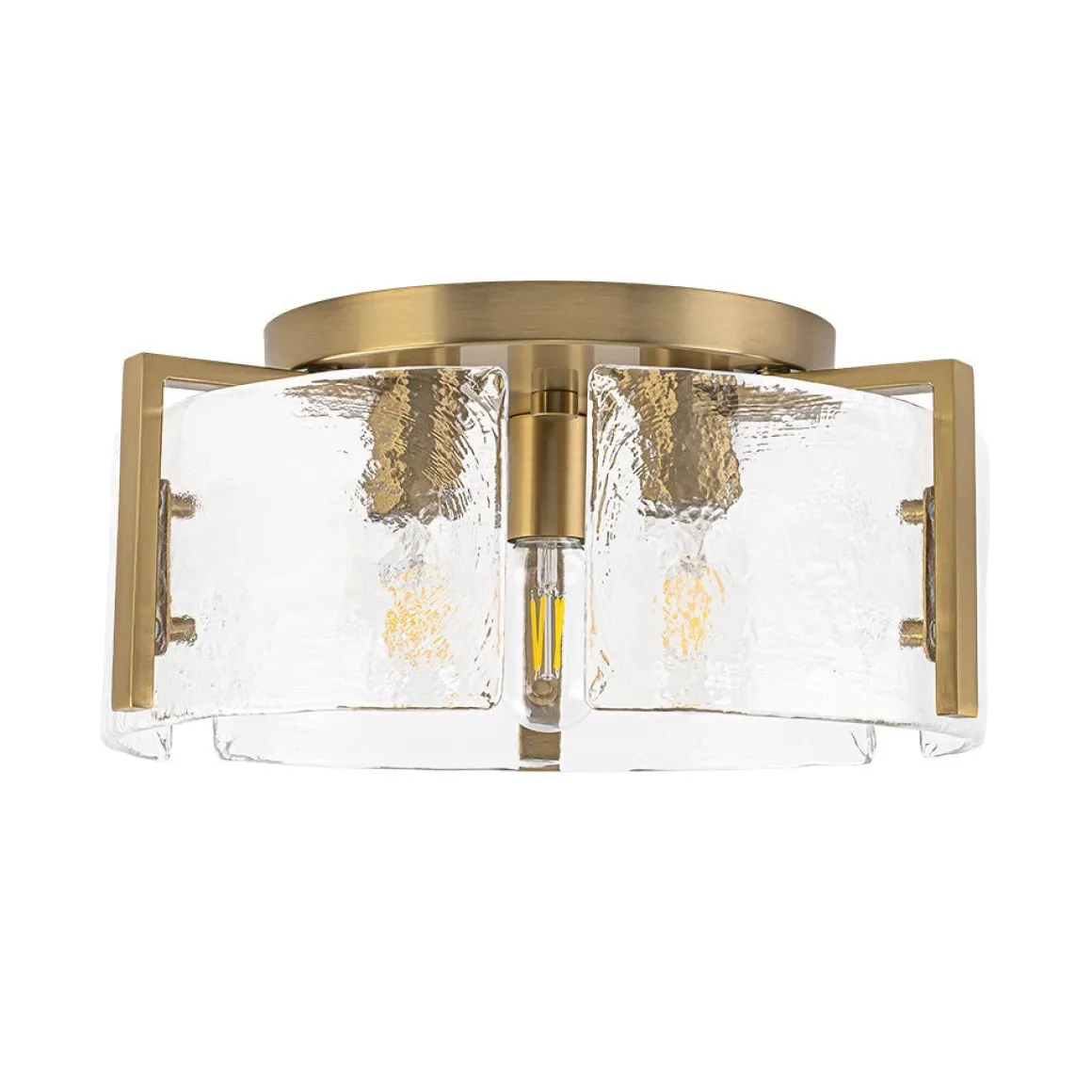 3-Light Water Textured Glass Drum Cage Semi Flush Mount