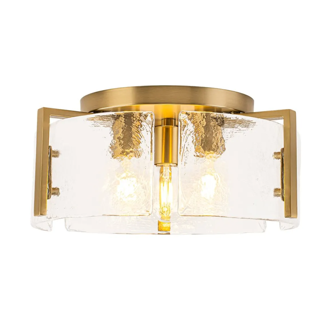 3-Light Water Textured Glass Drum Cage Semi Flush Mount