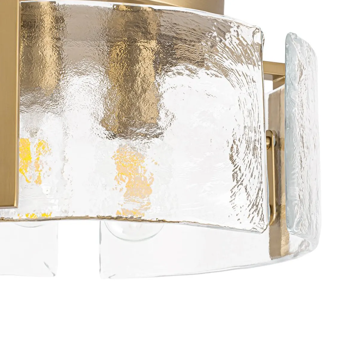 3-Light Water Textured Glass Drum Cage Semi Flush Mount