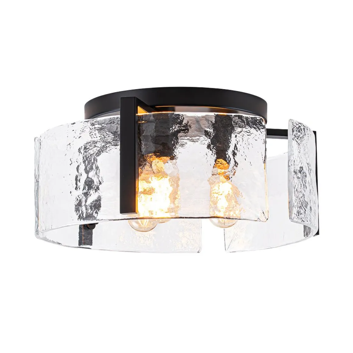 3-Light Water Textured Glass Drum Cage Semi Flush Mount
