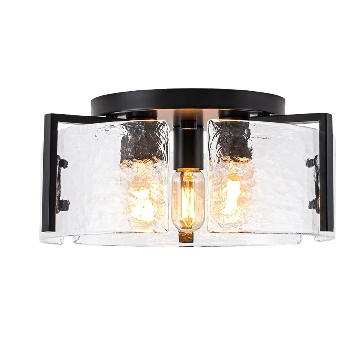 3-Light Water Textured Glass Drum Cage Semi Flush Mount