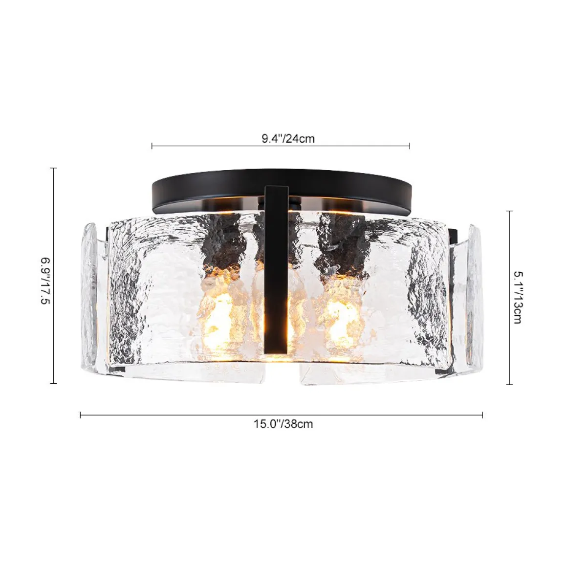 3-Light Water Textured Glass Drum Cage Semi Flush Mount