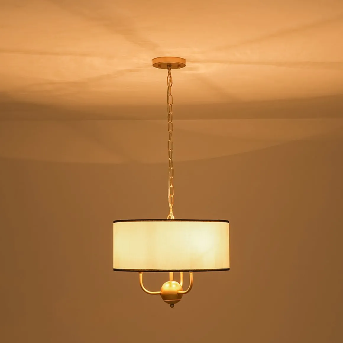 3-Light White Fabric Candle Style Round Drum Cage Pendant