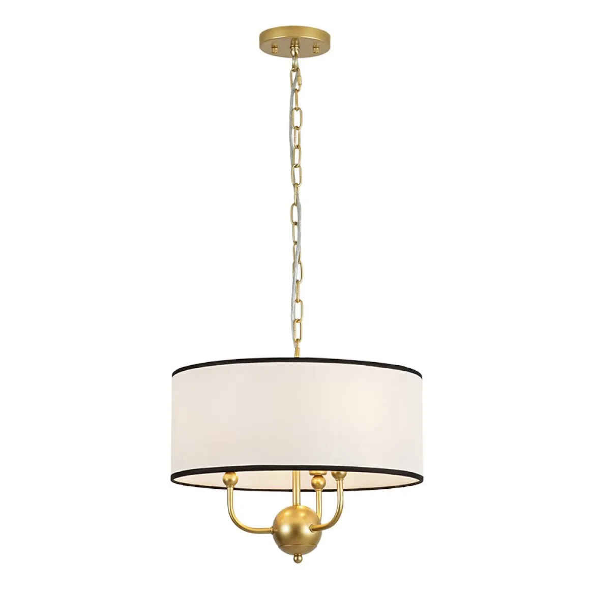 3-Light White Fabric Candle Style Round Drum Cage Pendant