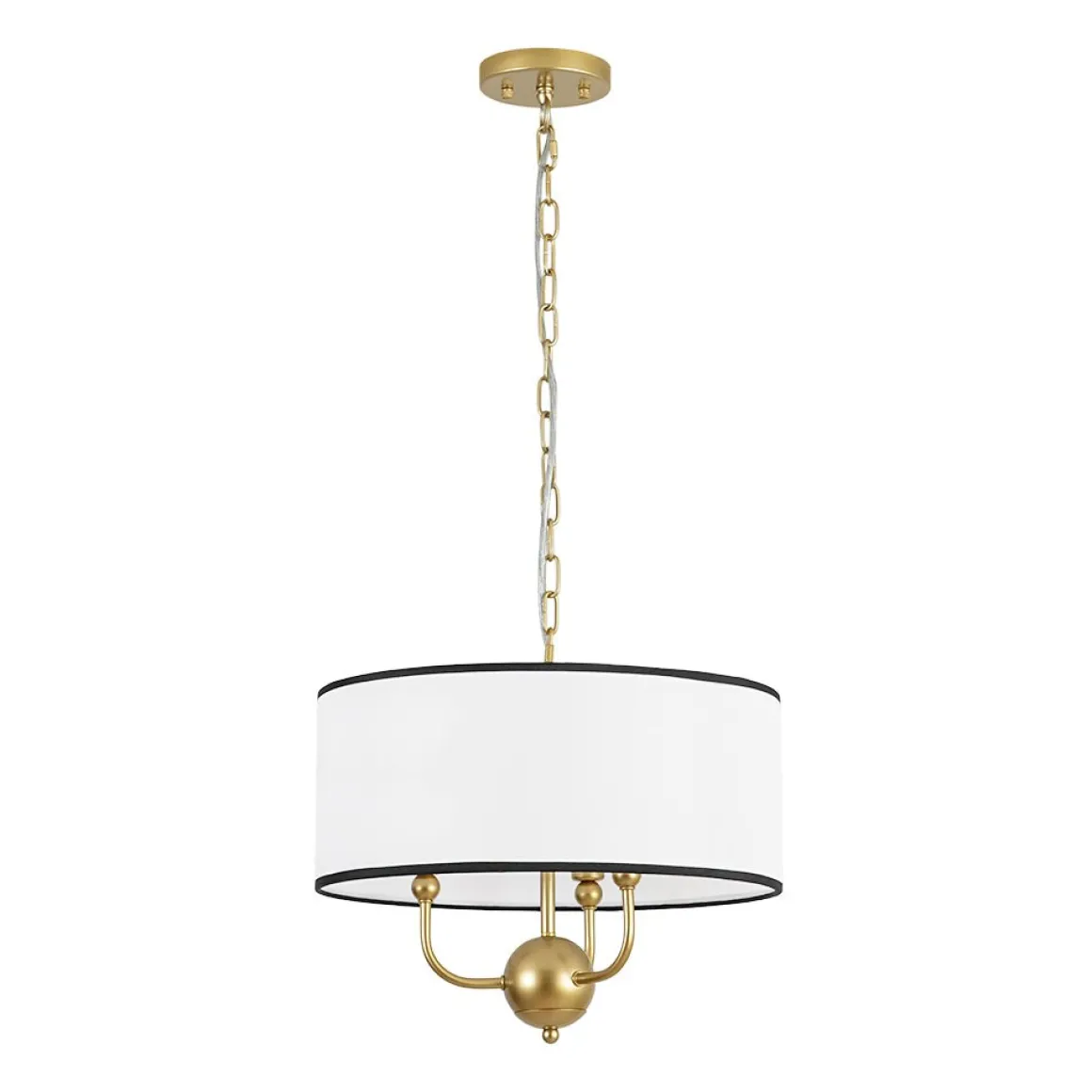 3-Light White Fabric Candle Style Round Drum Cage Pendant