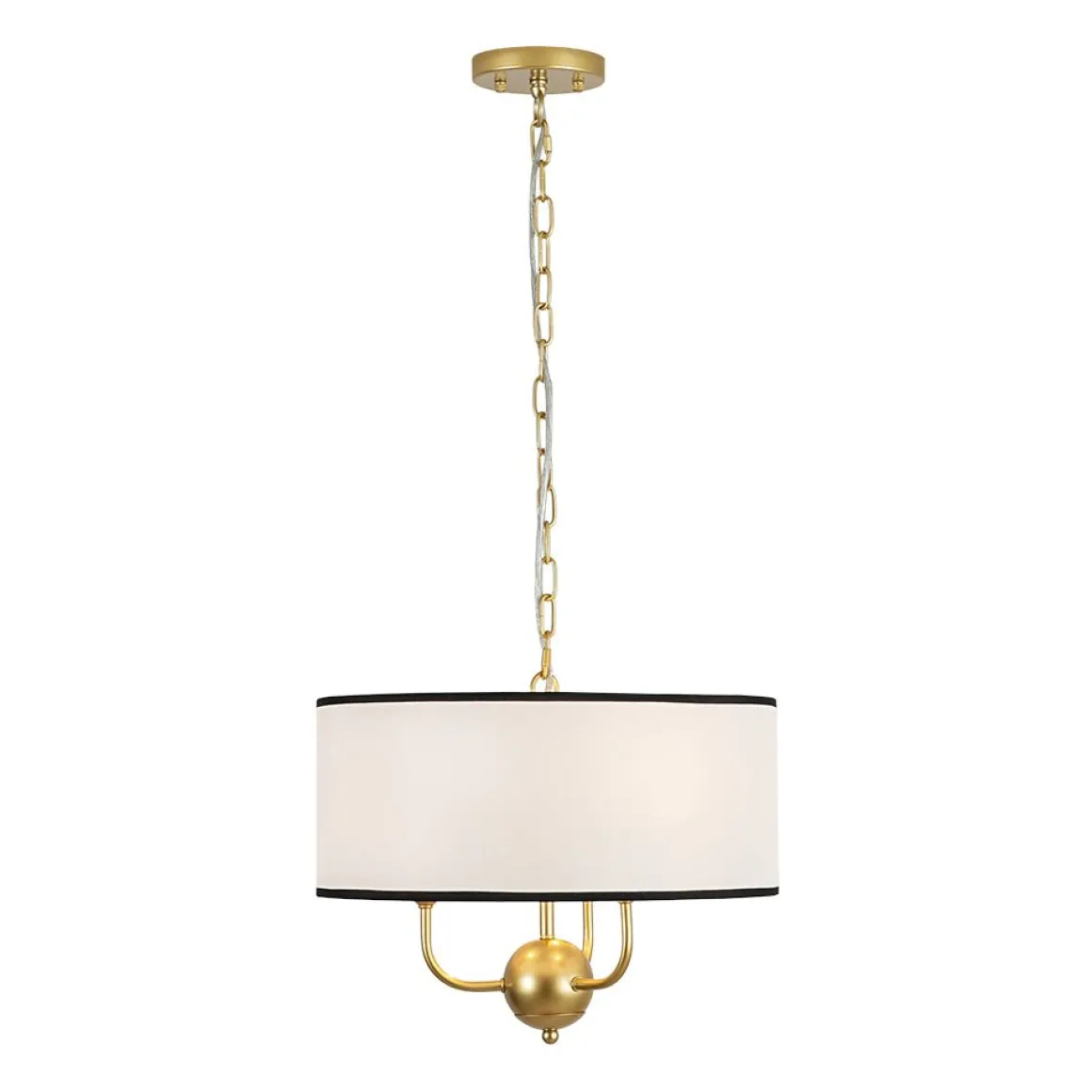 3-Light White Fabric Candle Style Round Drum Cage Pendant