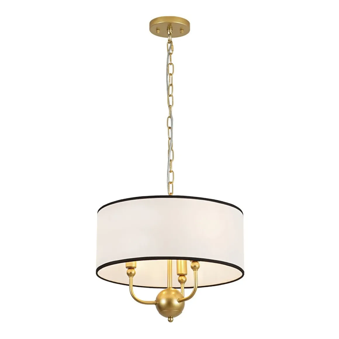 3-Light White Fabric Candle Style Round Drum Cage Pendant