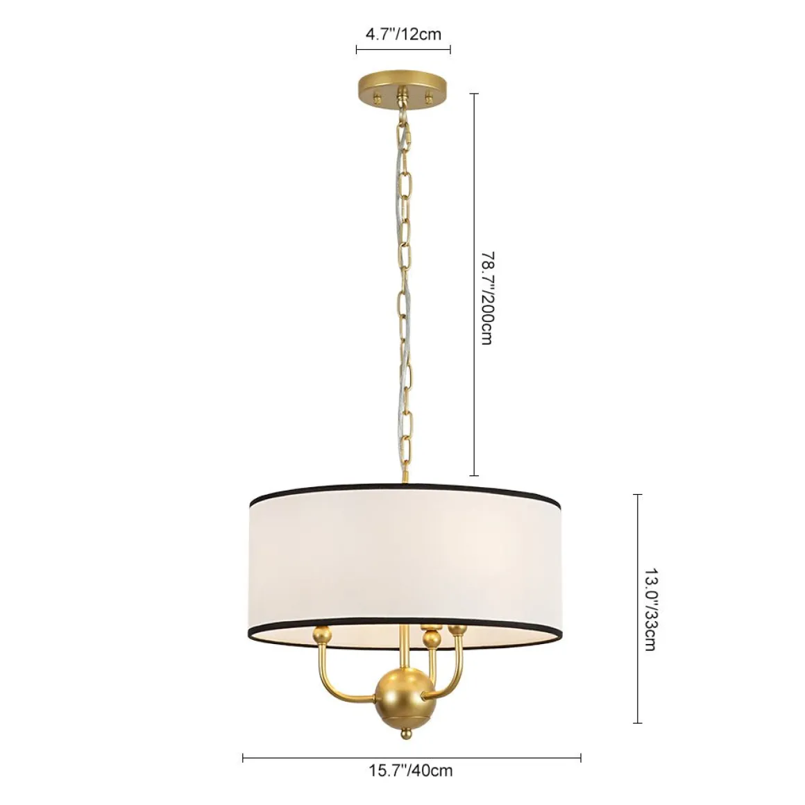 3-Light White Fabric Candle Style Round Drum Cage Pendant
