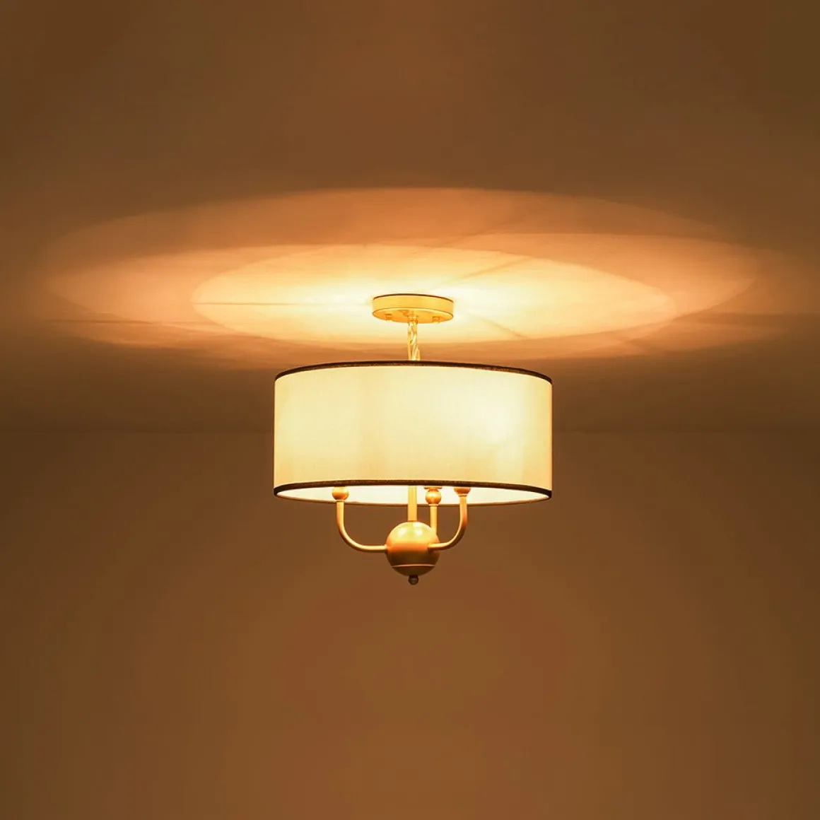 3-Light White Fabric Candle Style Round Drum Cage Pendant