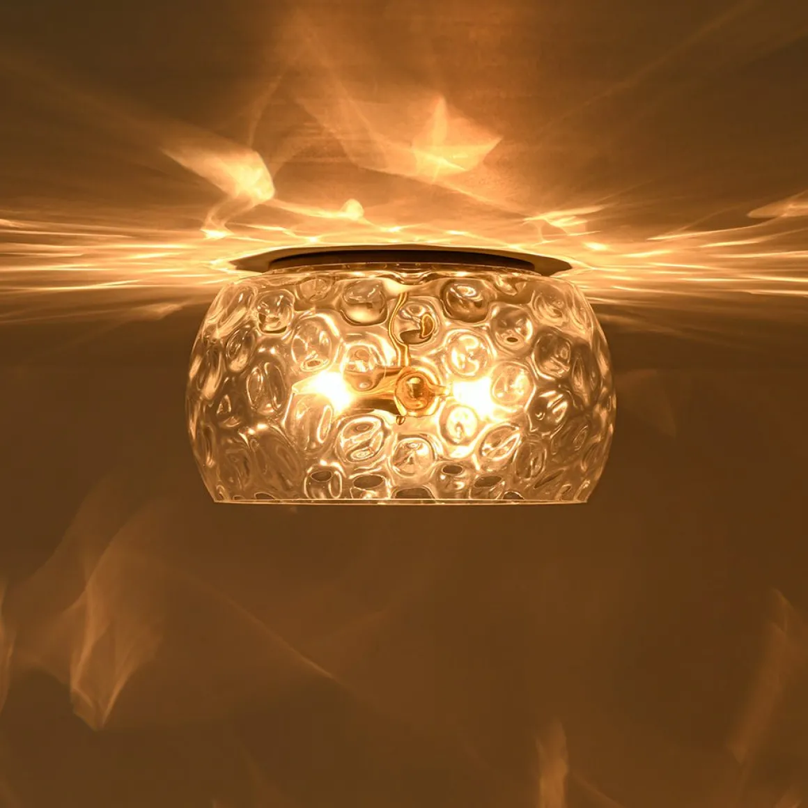 3-Light Wide Bowl Hammered Glass Round Flush Mount