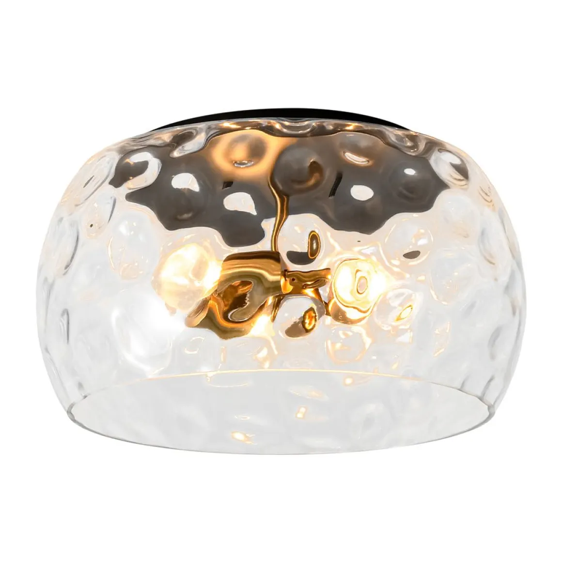 3-Light Wide Bowl Hammered Glass Round Flush Mount