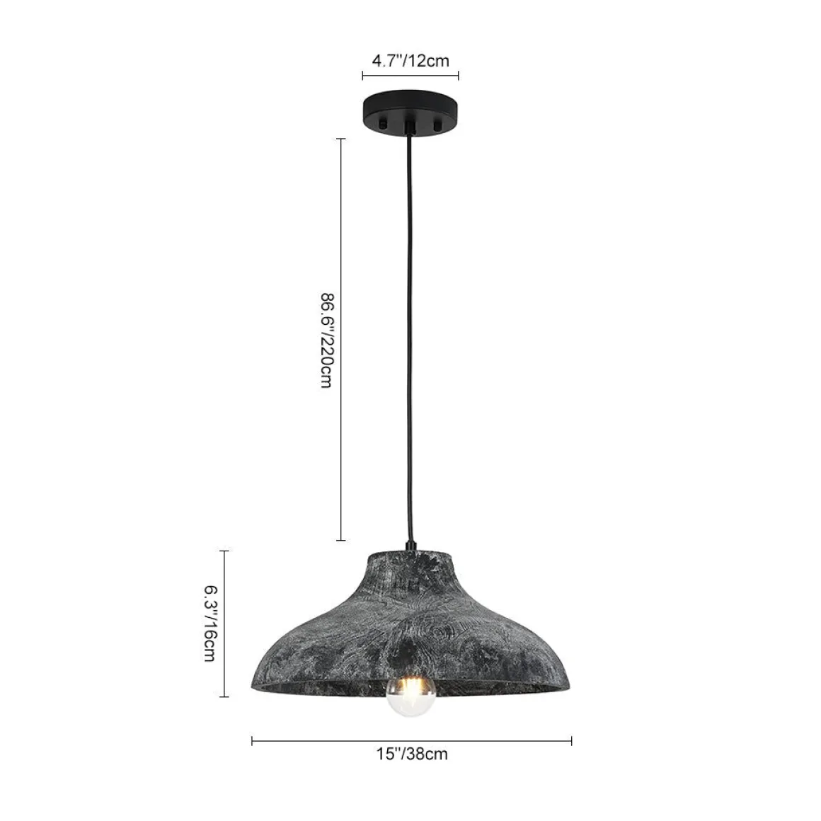 Limed Style Dome Distressed Wooden Single Pendant