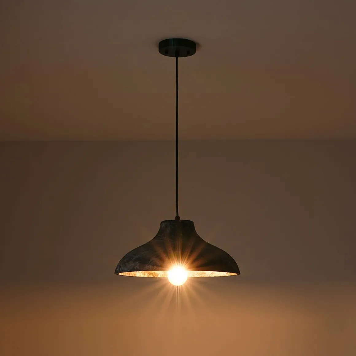 Limed Style Dome Distressed Wooden Single Pendant
