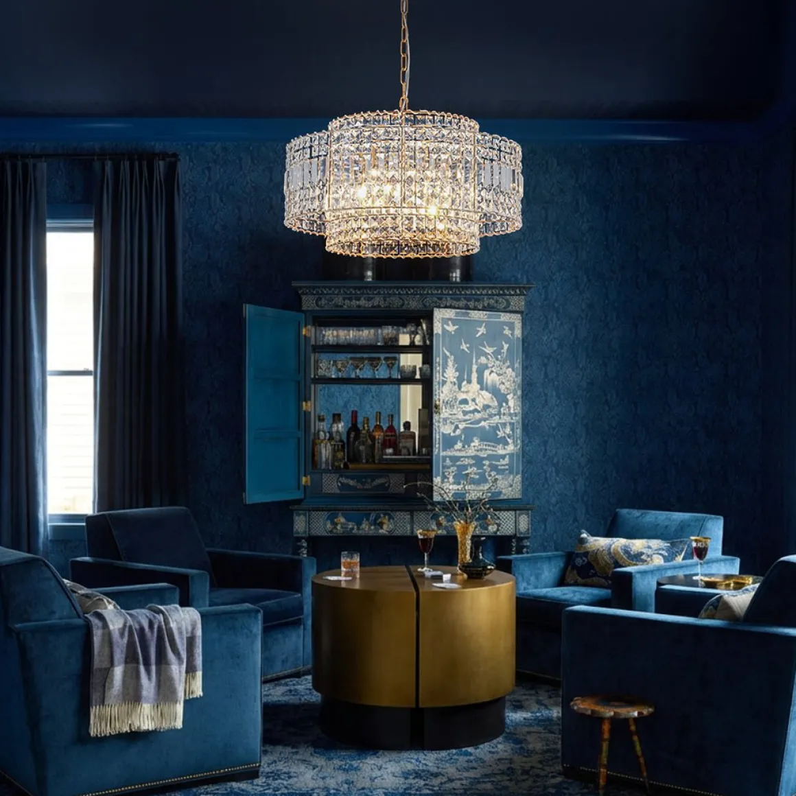 Luxe Antique Bronze Tiered Crystal Drum Cage Chandelier