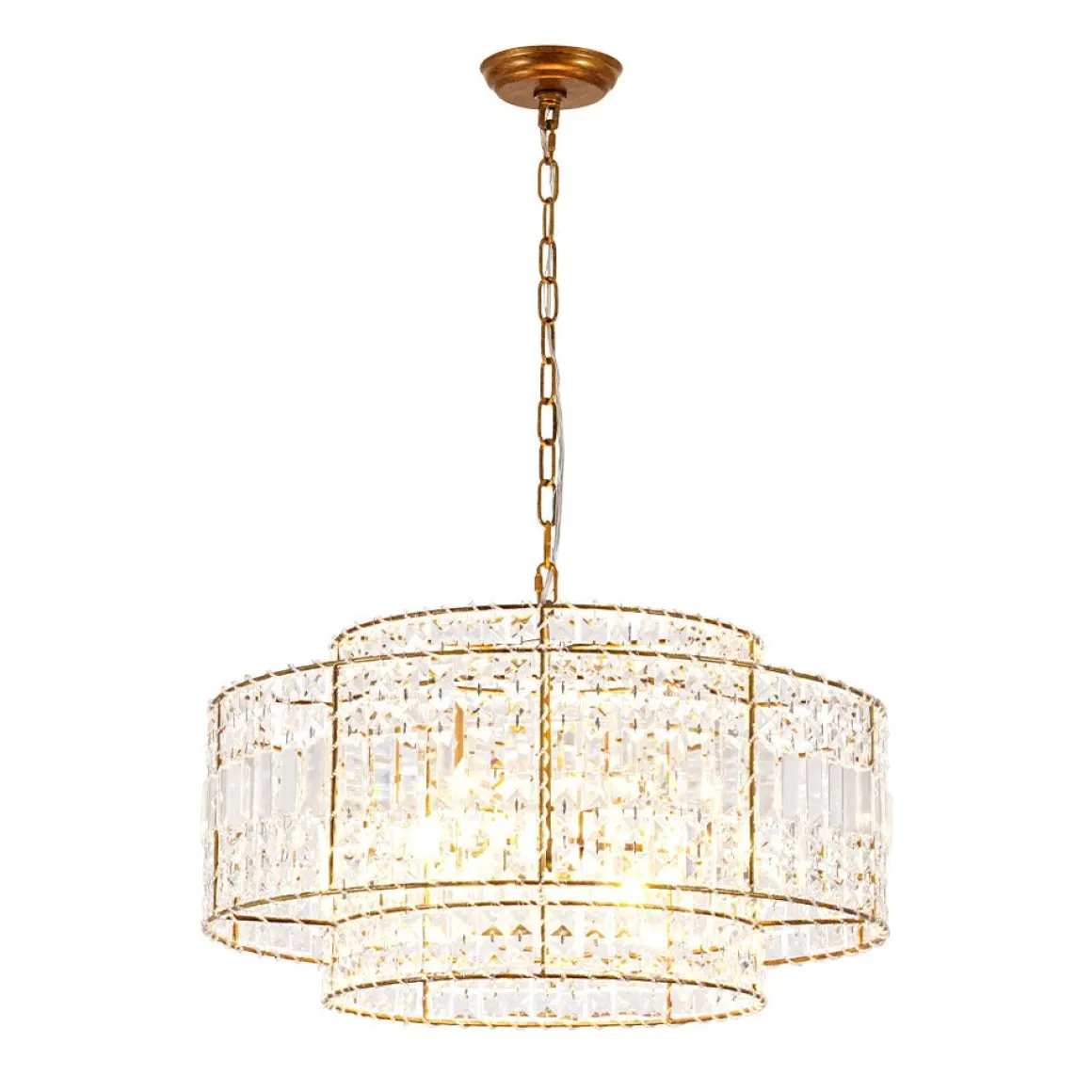 Luxe Antique Bronze Tiered Crystal Drum Cage Chandelier