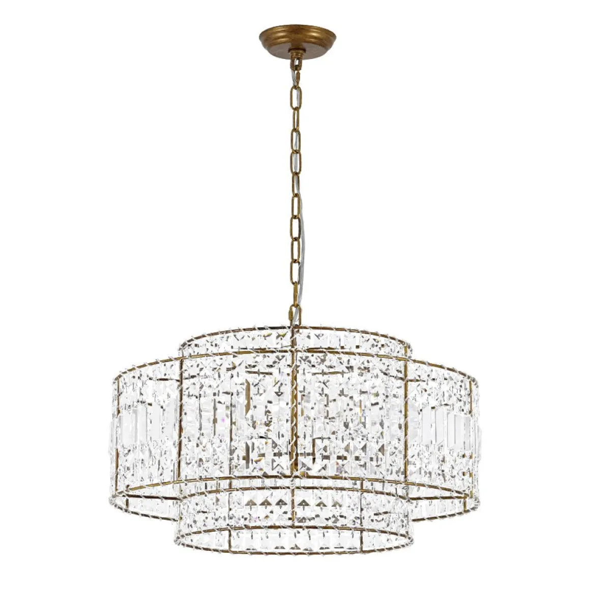 Luxe Antique Bronze Tiered Crystal Drum Cage Chandelier