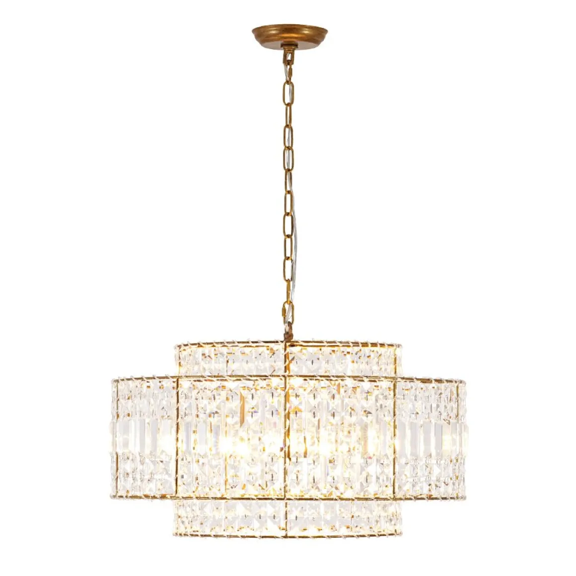 Luxe Antique Bronze Tiered Crystal Drum Cage Chandelier