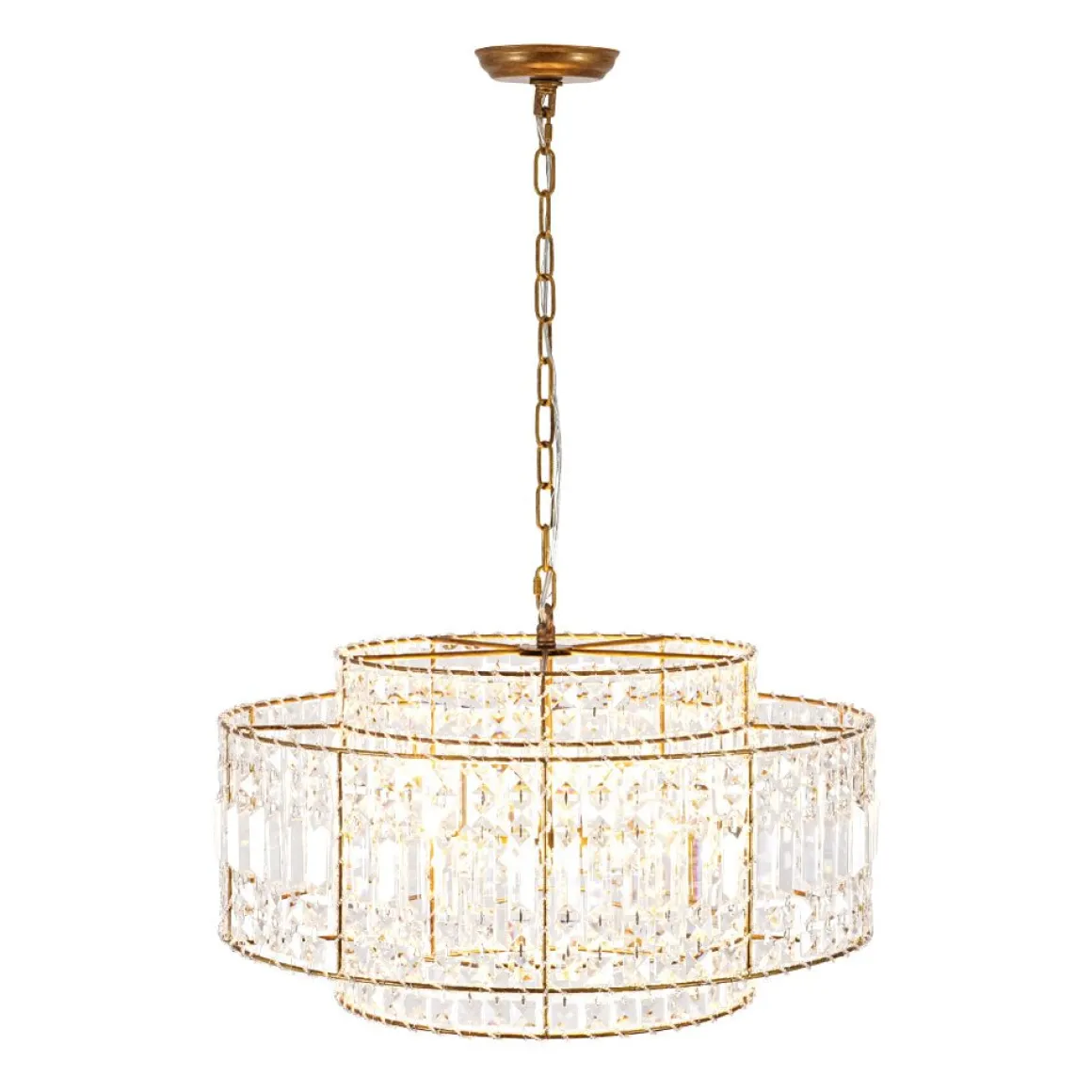 Luxe Antique Bronze Tiered Crystal Drum Cage Chandelier