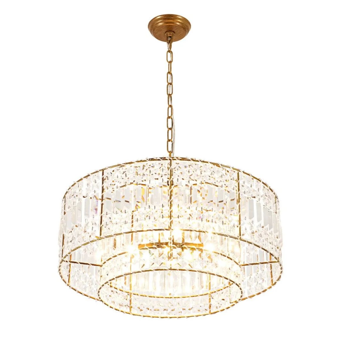 Luxe Antique Bronze Tiered Crystal Drum Cage Chandelier