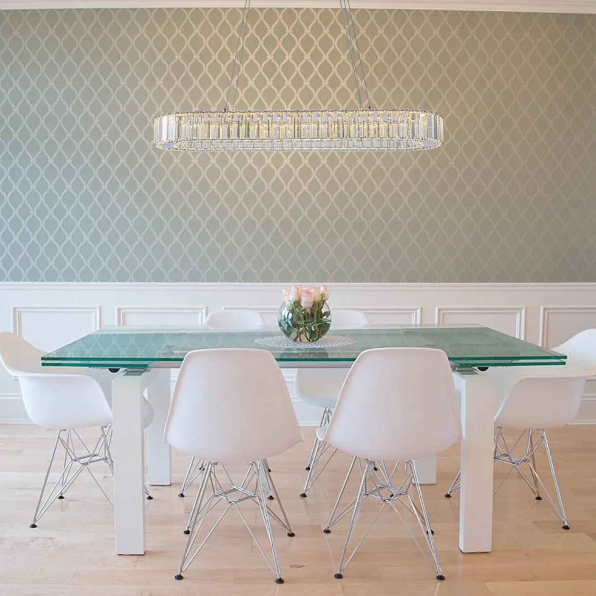 Luxe Chrome Crystal Dimmable LED Oval Halo Island Pendant