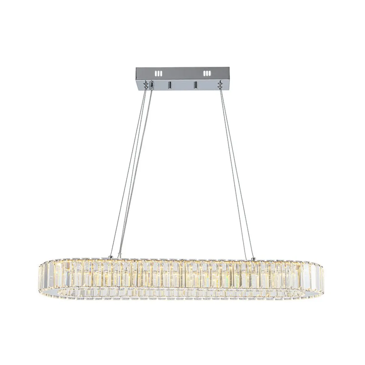 Luxe Chrome Crystal Dimmable LED Oval Halo Island Pendant