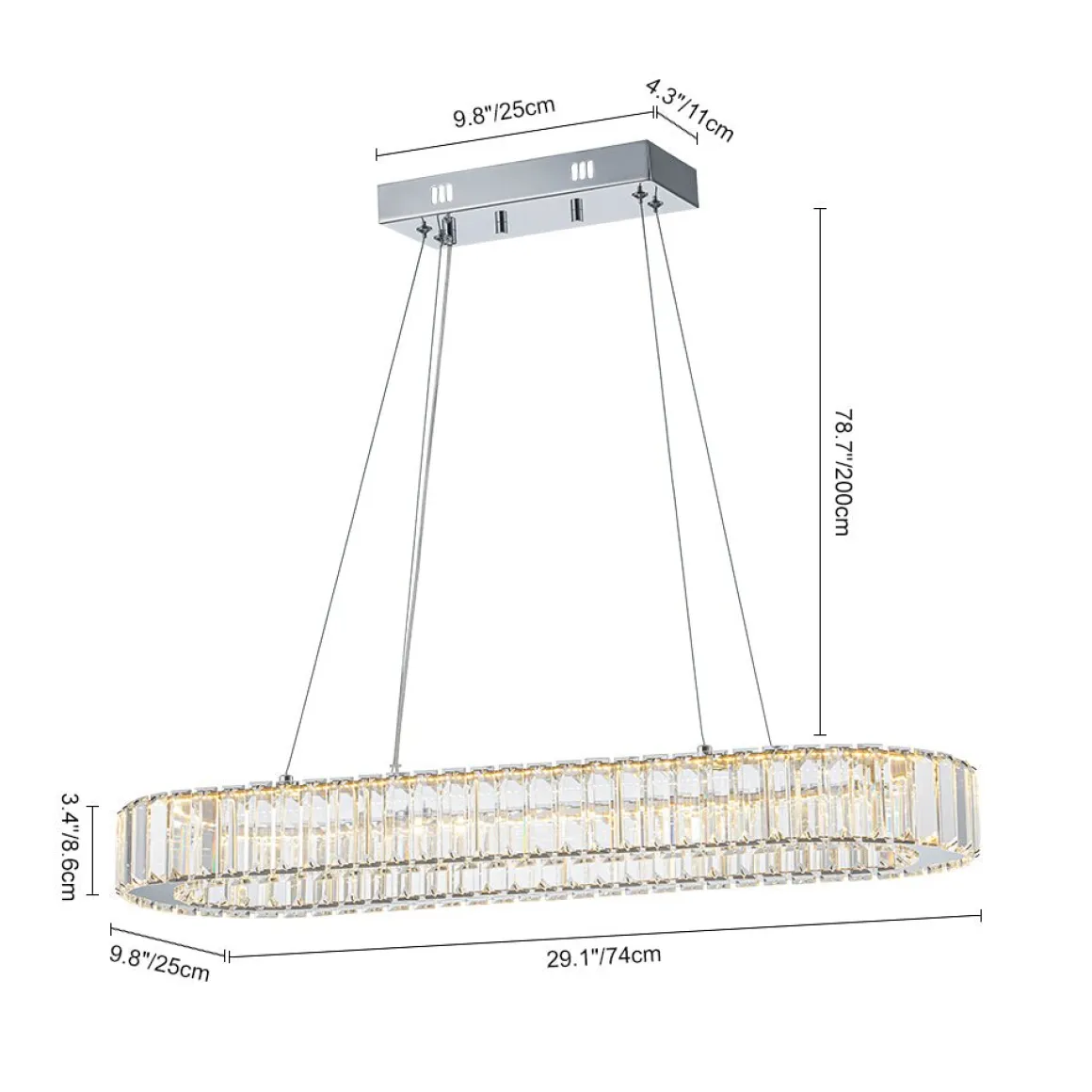 Luxe Chrome Crystal Dimmable LED Oval Halo Island Pendant