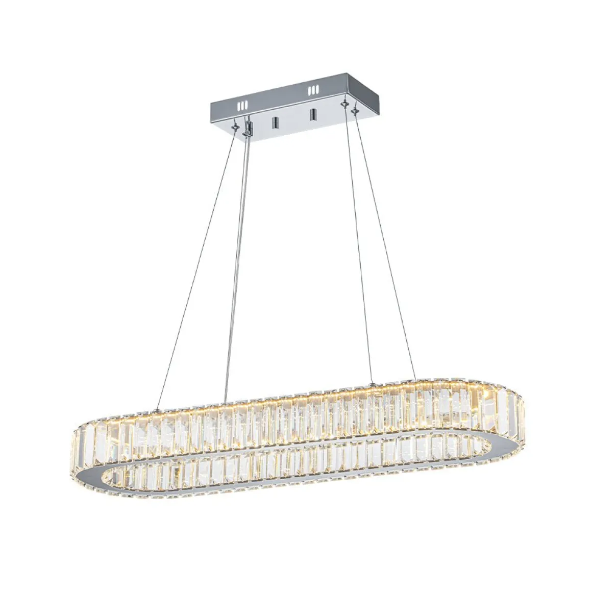 Luxe Chrome Crystal Dimmable LED Oval Halo Island Pendant