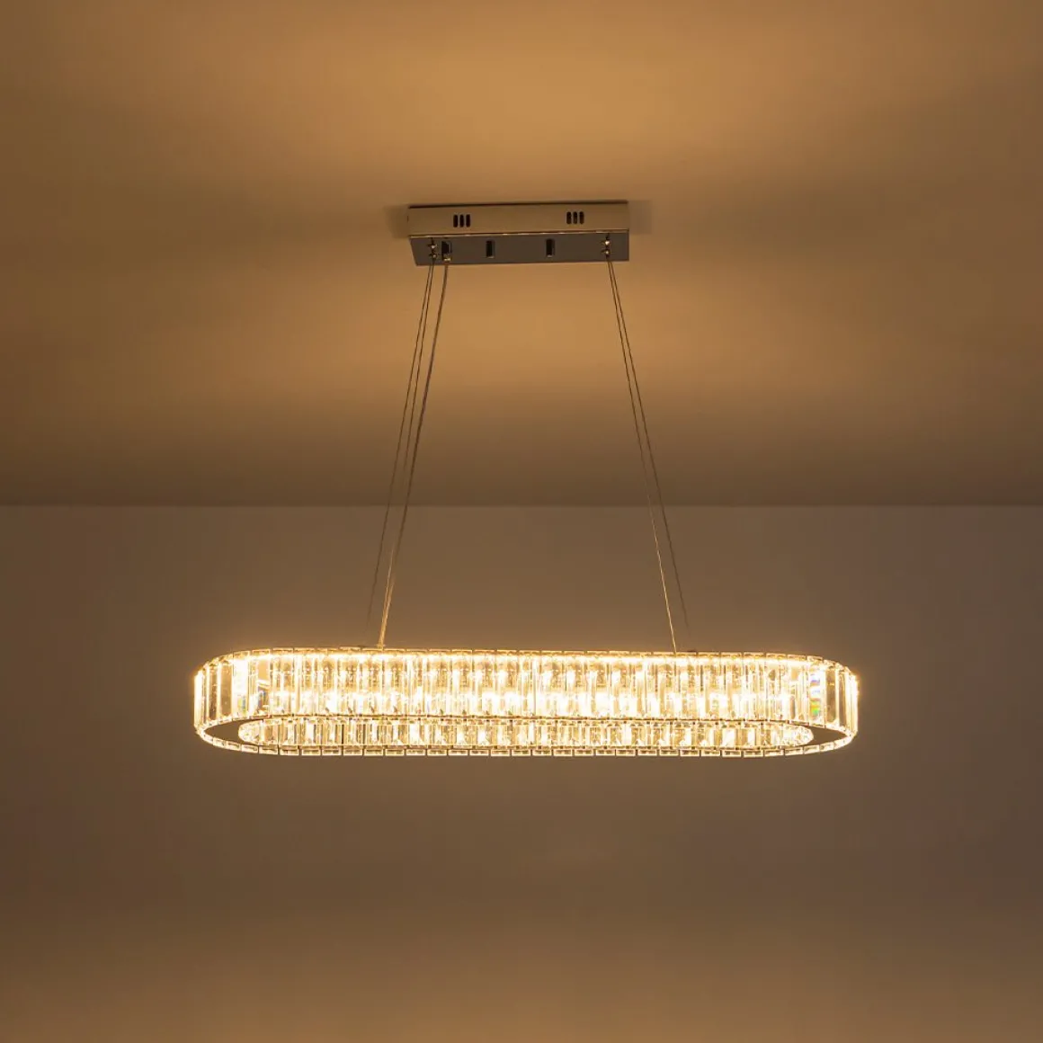 Luxe Chrome Crystal Dimmable LED Oval Halo Island Pendant
