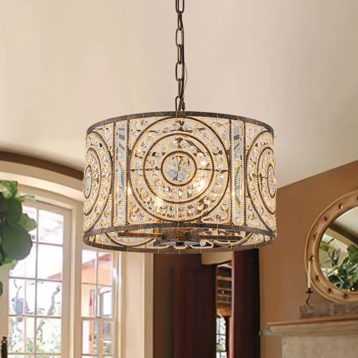 Luxe Moroccan Antique Crystal Drum Cage Chandelier