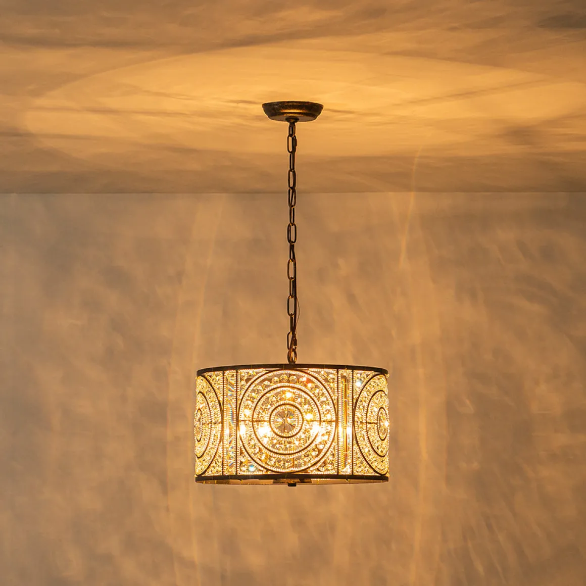 Luxe Moroccan Antique Crystal Drum Cage Chandelier