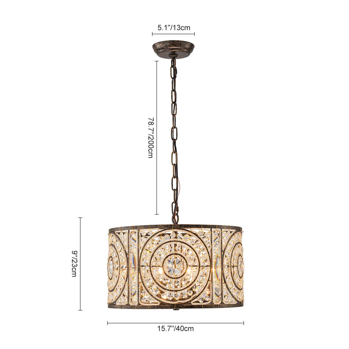 Luxe Moroccan Antique Crystal Drum Cage Chandelier
