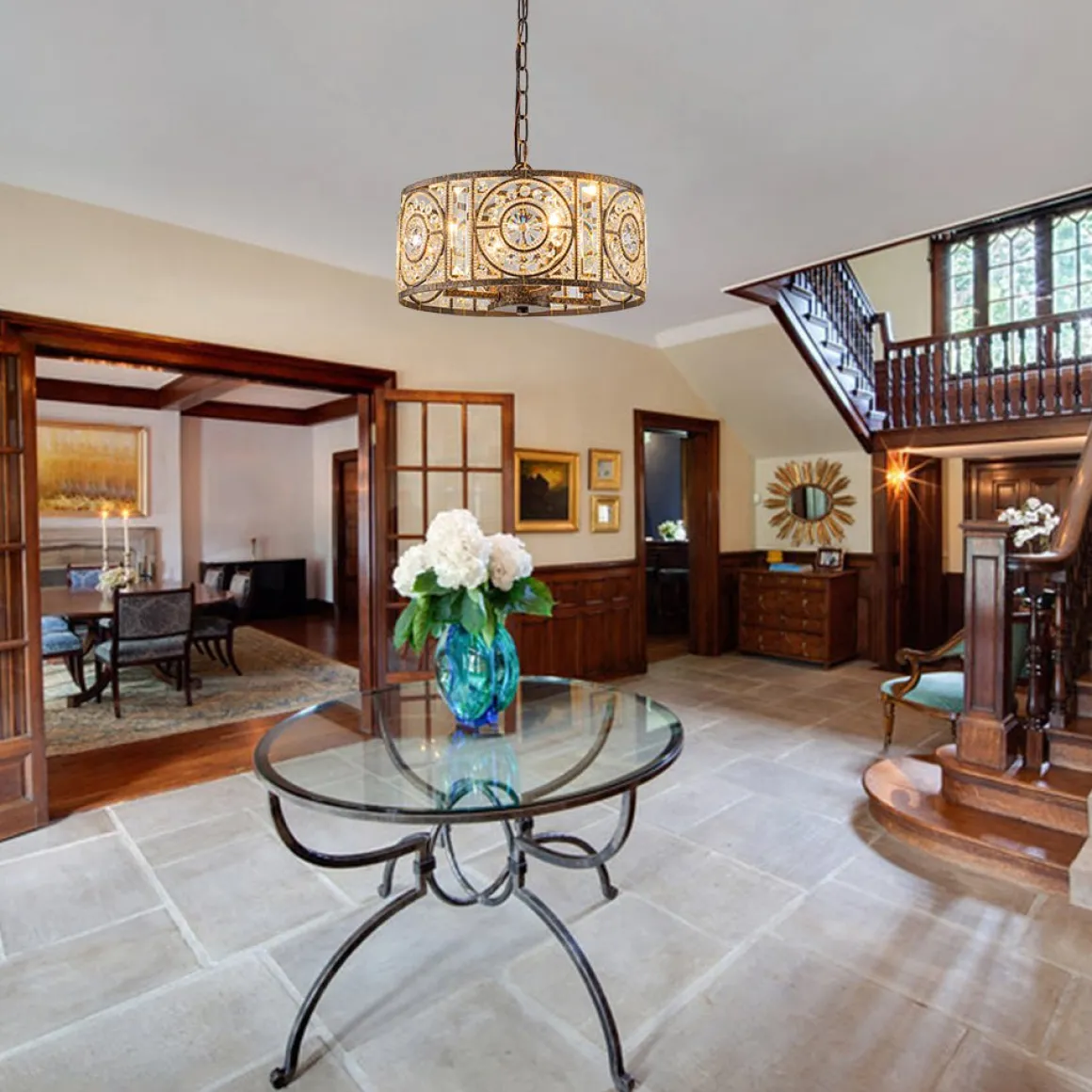 Luxe Moroccan Antique Crystal Drum Cage Chandelier