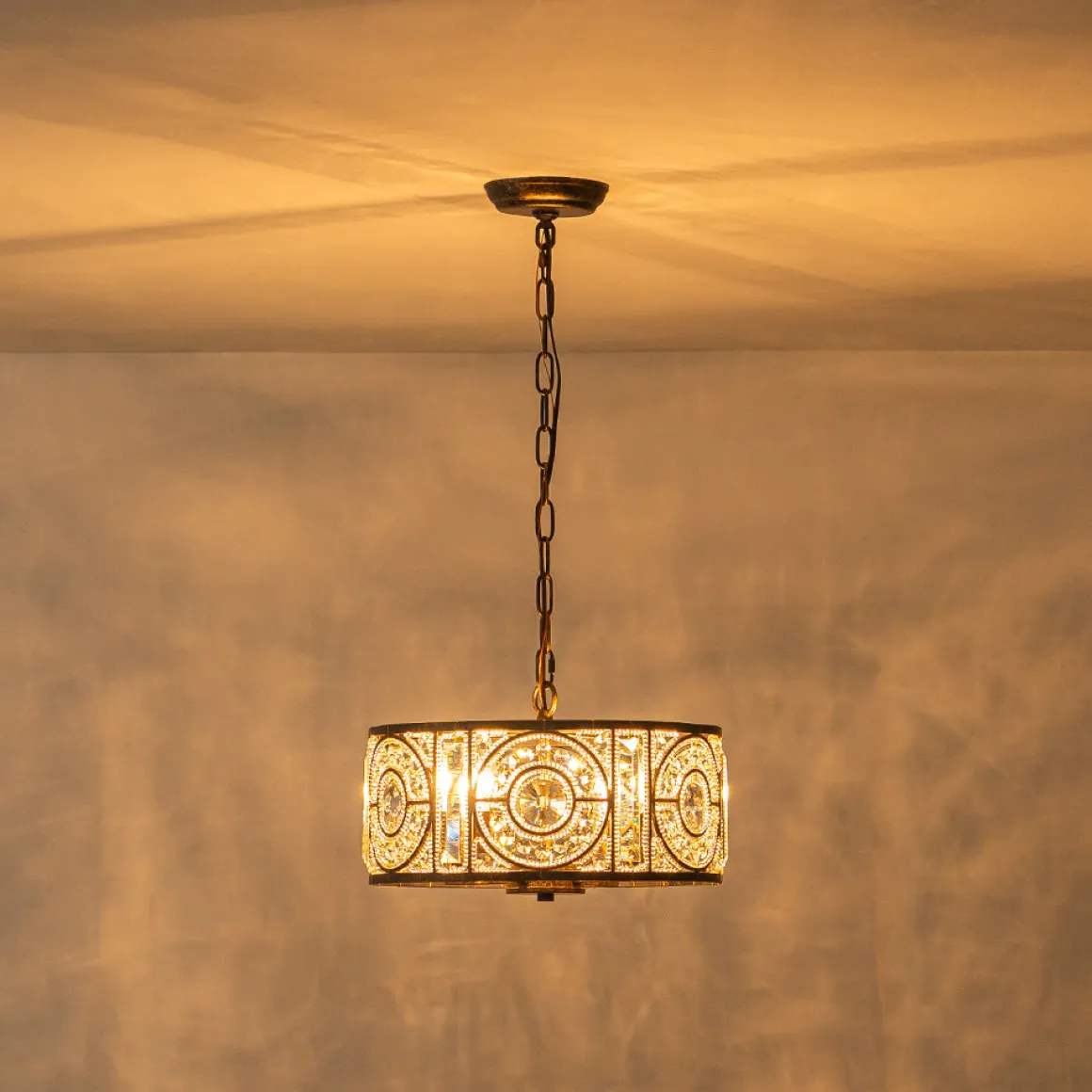 Luxe Moroccan Antique Crystal Drum Cage Chandelier