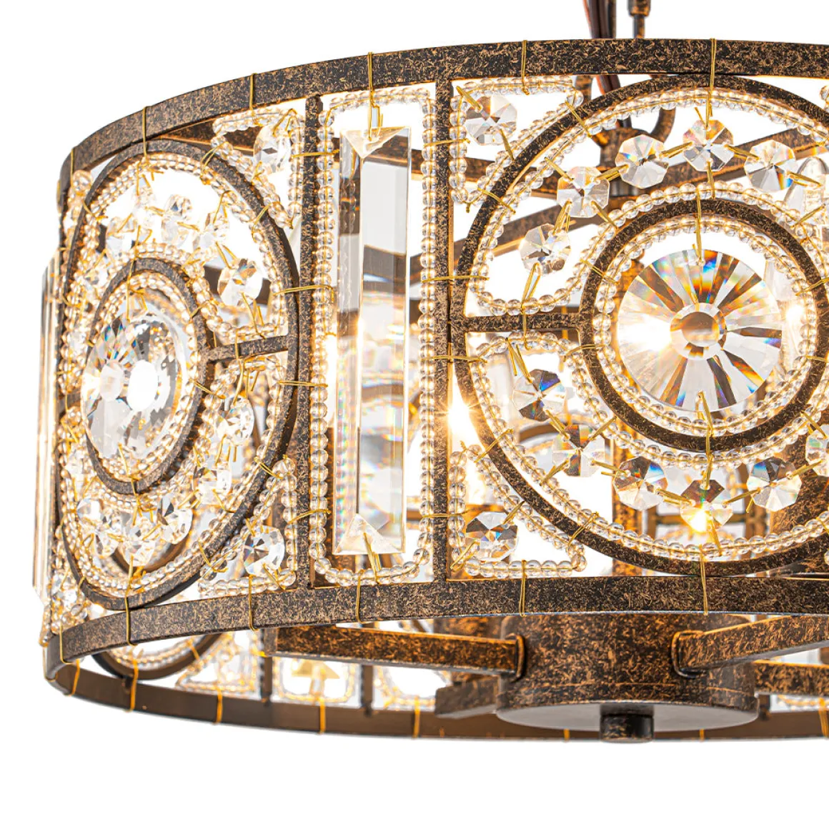 Luxe Moroccan Antique Crystal Drum Cage Chandelier