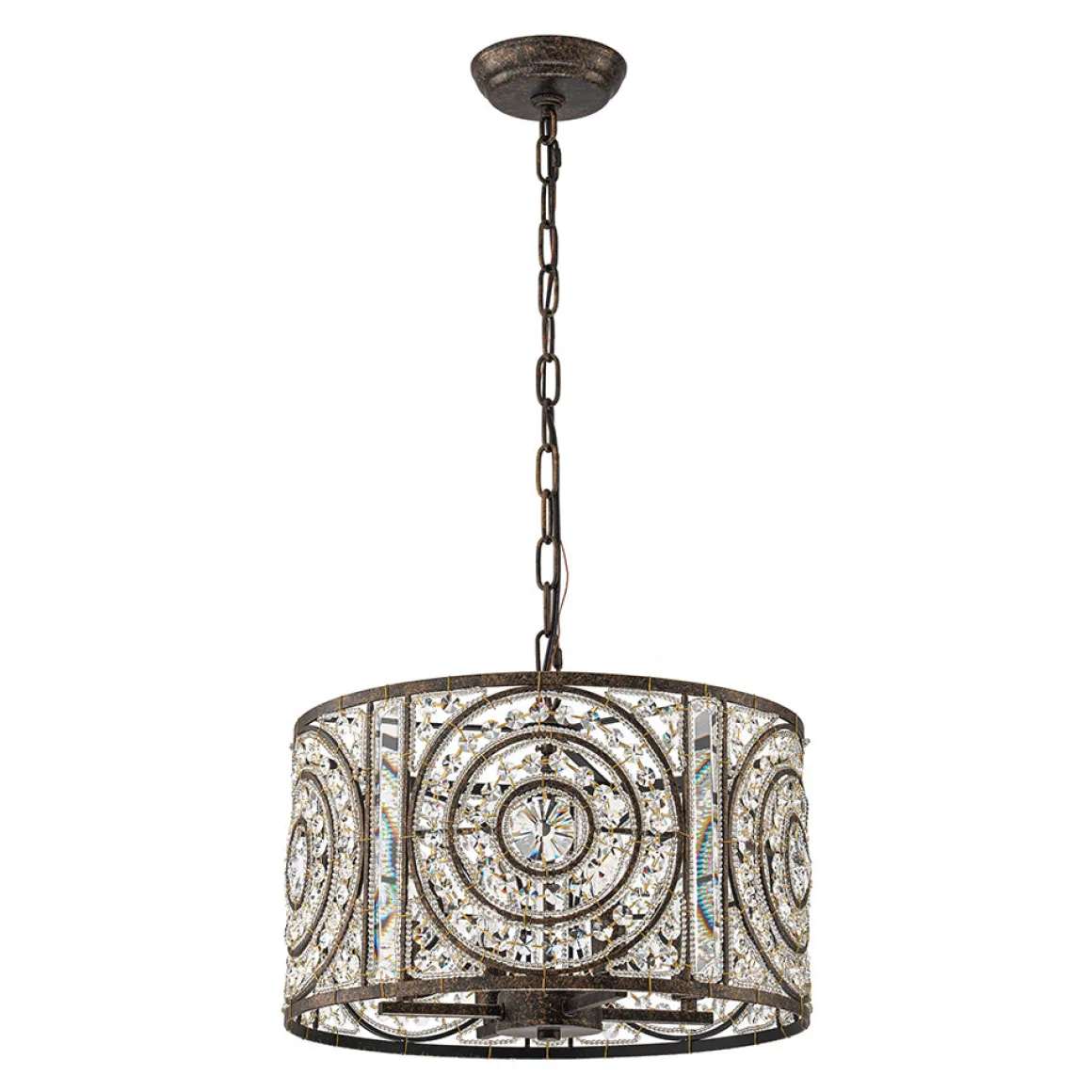 Luxe Moroccan Antique Crystal Drum Cage Chandelier