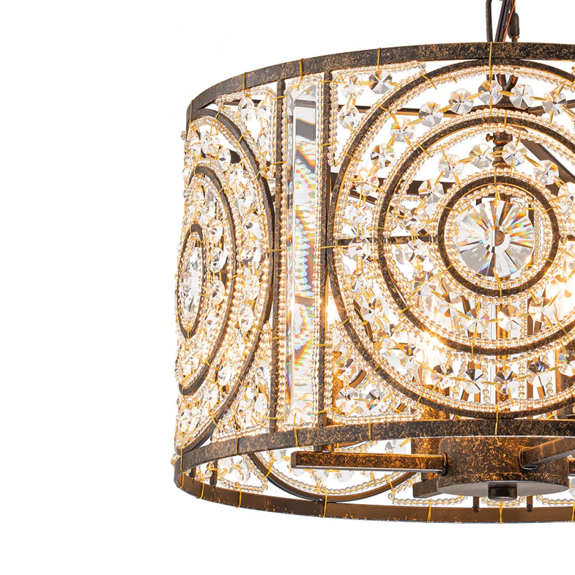 Luxe Moroccan Antique Crystal Drum Cage Chandelier