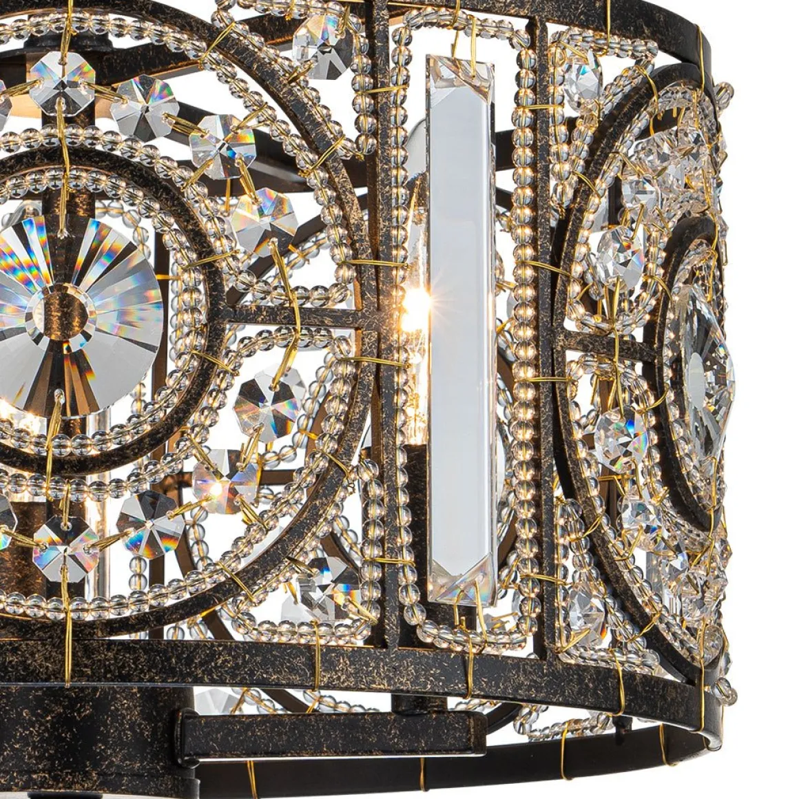 Luxe Moroccan Antique Crystal Drum Semi Flush Mount