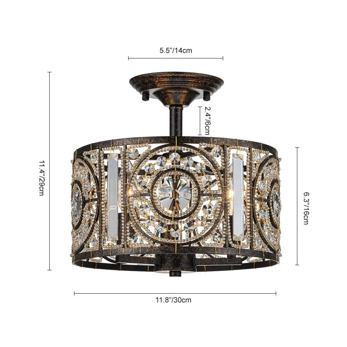 Luxe Moroccan Antique Crystal Drum Semi Flush Mount
