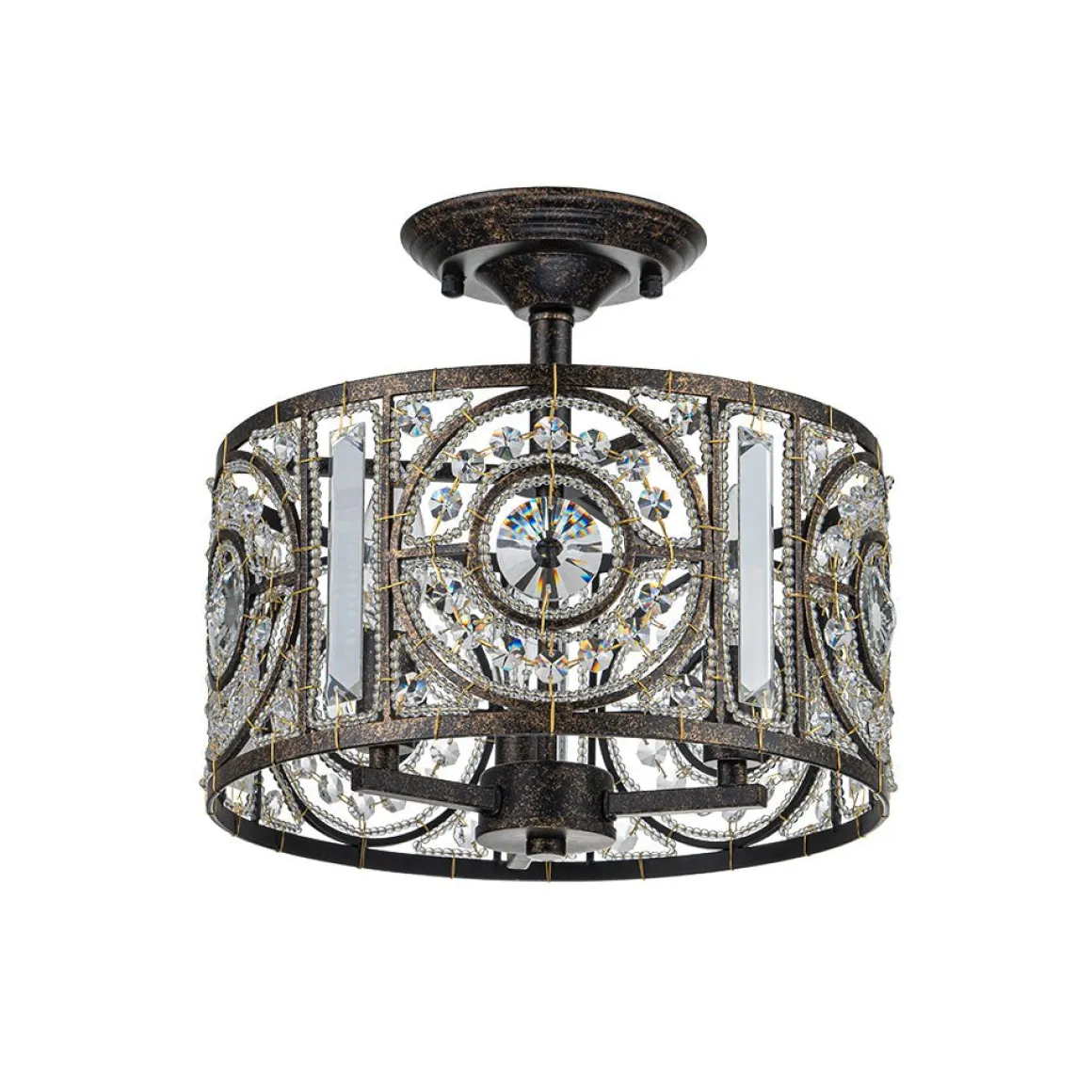 Luxe Moroccan Antique Crystal Drum Semi Flush Mount