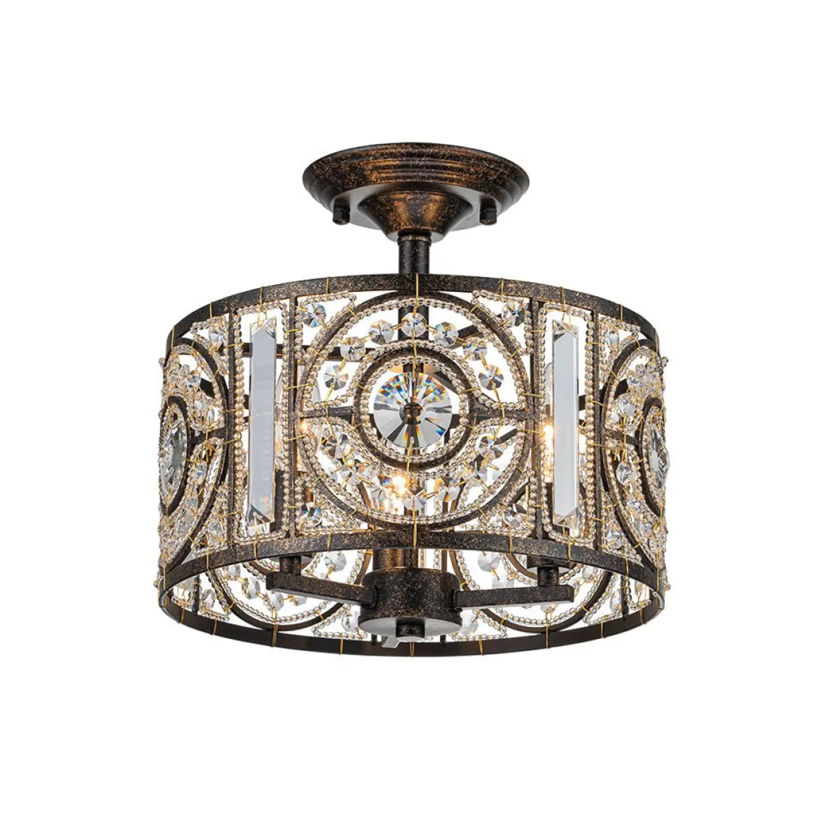 Luxe Moroccan Antique Crystal Drum Semi Flush Mount