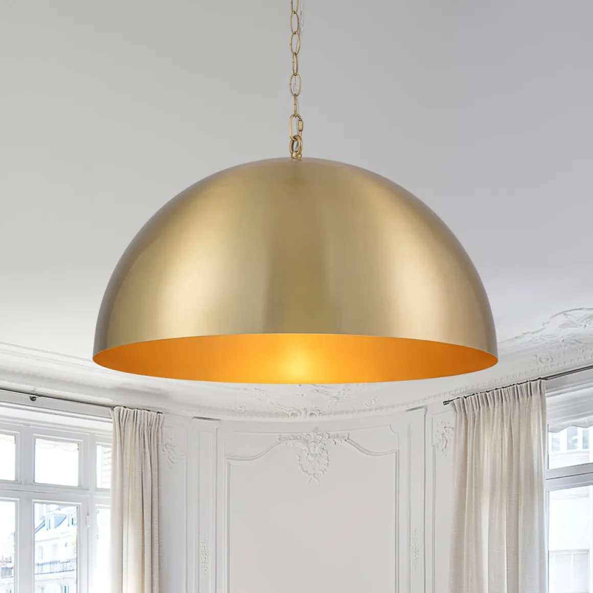 Luxe Oversized Brushed Brass Iron Large Dome Pendant Light
